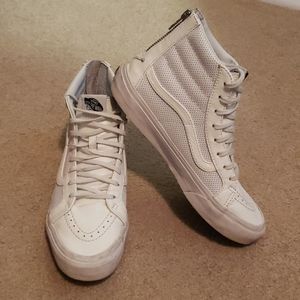 Genuine White Leather Vans High Top Sneakers/Shoes